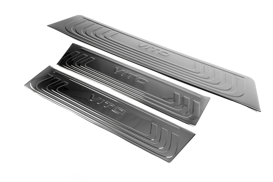Mercedes Vito/V-class W447 2014- Interior Door Sill Covers Black Chrome (Stainless Steel) 3 Door Sill Covers Image