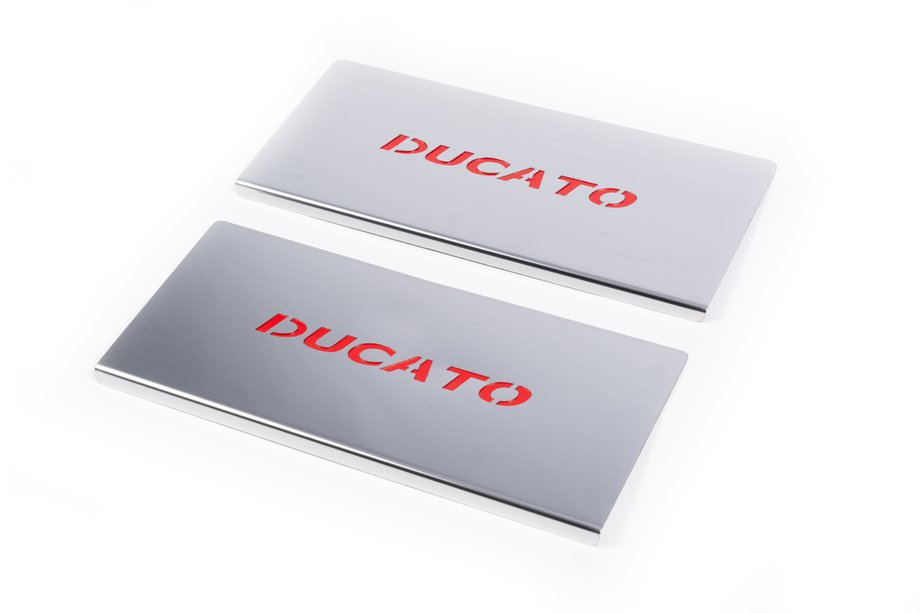Fiat Ducato 2006-2025 Interior door sill plates Red (2 pcs, stainless steel) Image