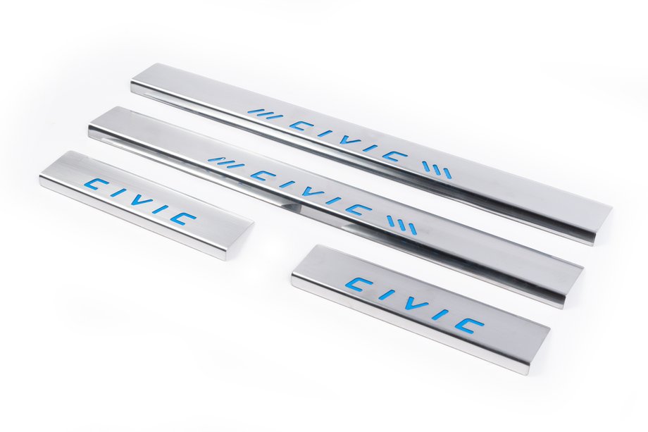 Honda Civic 1995-2001 Blue door sill plates (Carmos, 4 pcs, stainless steel) Image