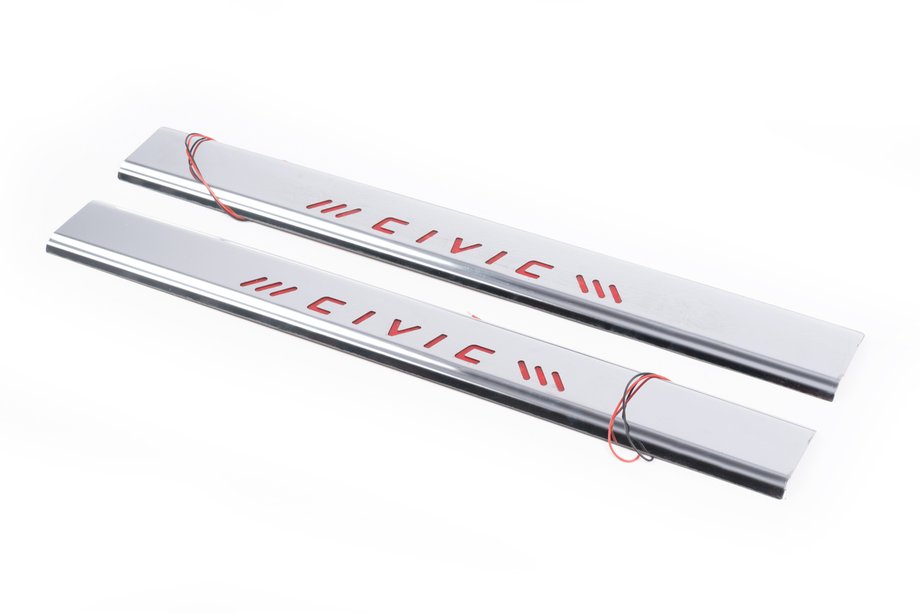 Honda Civic 1995-2001 Red Door Sill Covers (Carmos, 2 pcs, Stainless Steel) Image