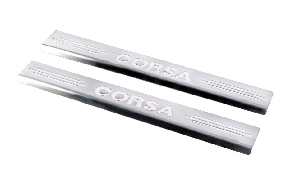 Opel Corsa C 2000-2006 Door Sill Protectors Carmos V2 (2 pcs, Stainless Steel) Image