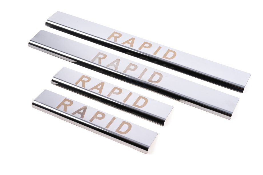 Skoda Rapid 2012-2019 Door Sill Protectors Carmos V1 (4 pcs, Stainless Steel) Image