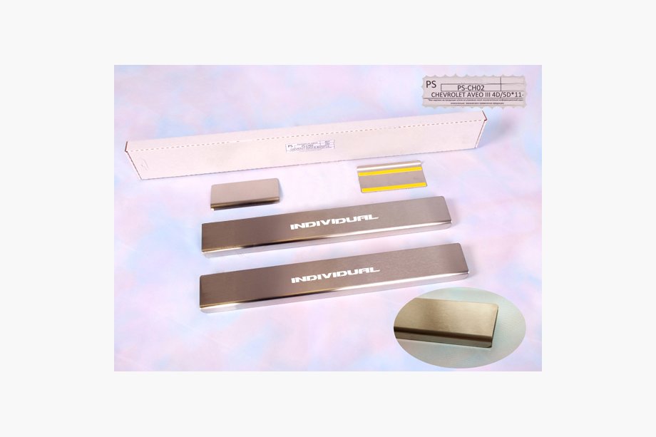 Chevrolet Aveo T300 2011-2020 Door Sill Covers Nataniko (4 pcs, Stainless Steel) Standard - Lohmann Tape, 0.5 mm Image