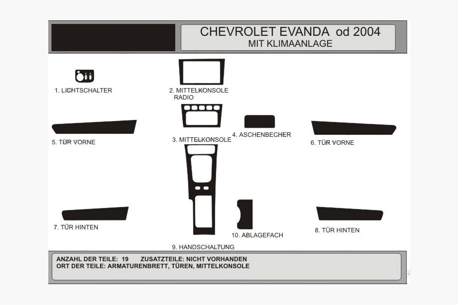 Chevrolet Evanda 2000-2006 Dashboard Trim Covers (Hartman) Aluminum Image