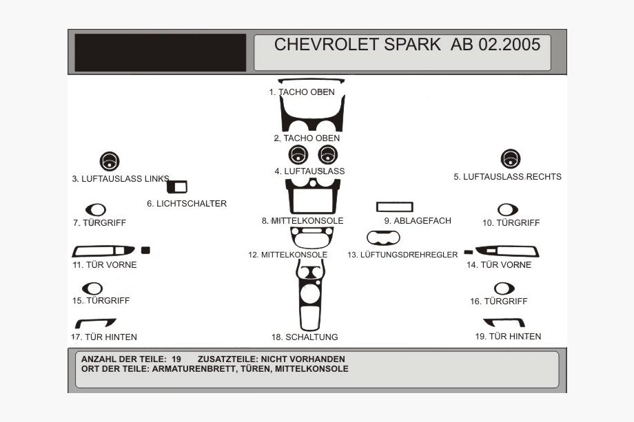 Chevrolet Spark 2004-2009 Dashboard Trim Covers (Hartman) Aluminum Image