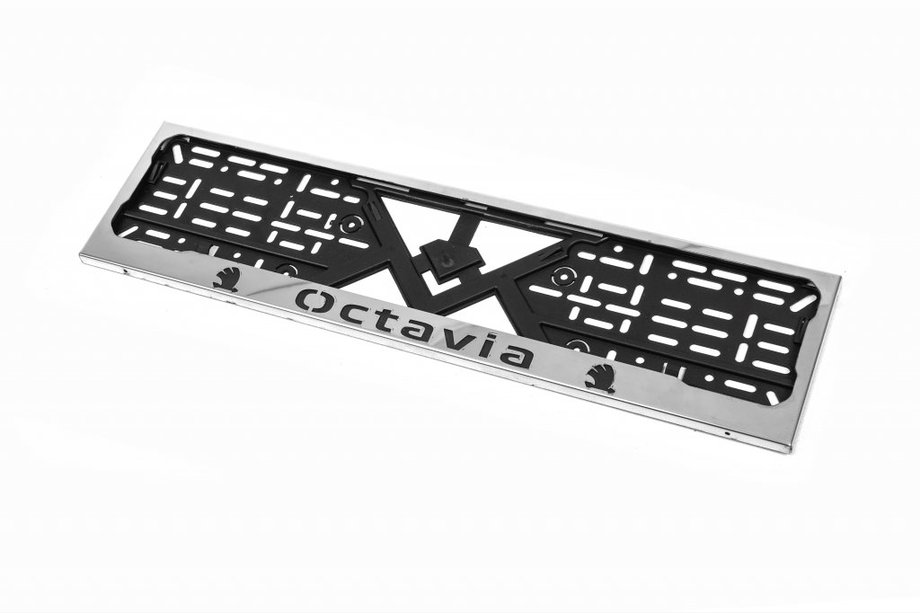 Skoda Octavia II A5 2006-2010 License Plate Frame Chrome (1 pc, Stainless Steel) Image