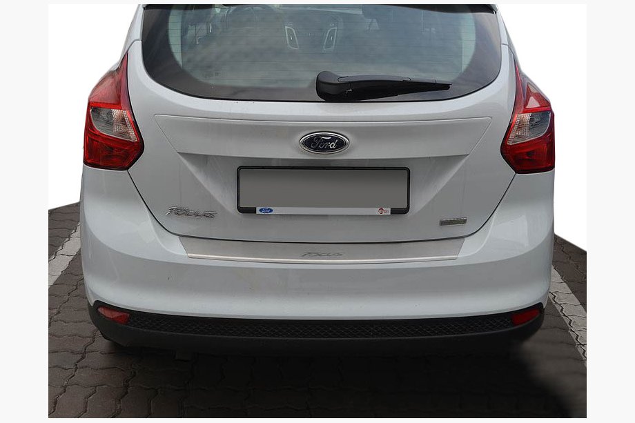 Ford Focus III 2011-2017 Rear bumper protector with lip Natanika (stainless steel) 2011-2018, Wagon Image