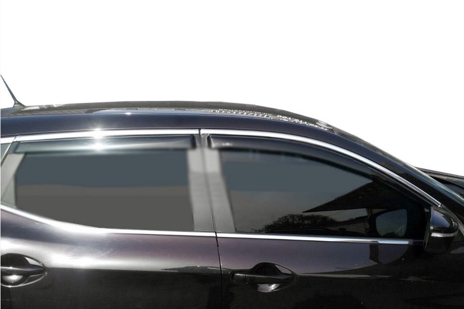 Nissan Qashqai 2014-2021 Window deflectors with chrome trim (4 pcs, Libao) Image