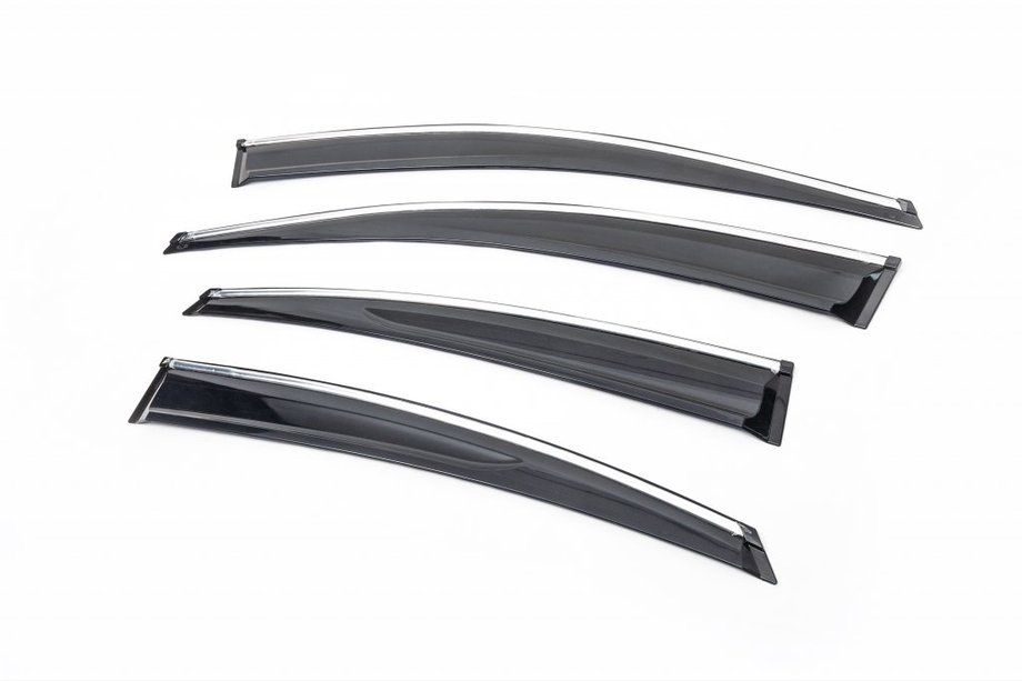 Hyundai Accent 2011-2017 Window Deflectors with Chrome SD (4 pcs, Sunplex Chrome) Image