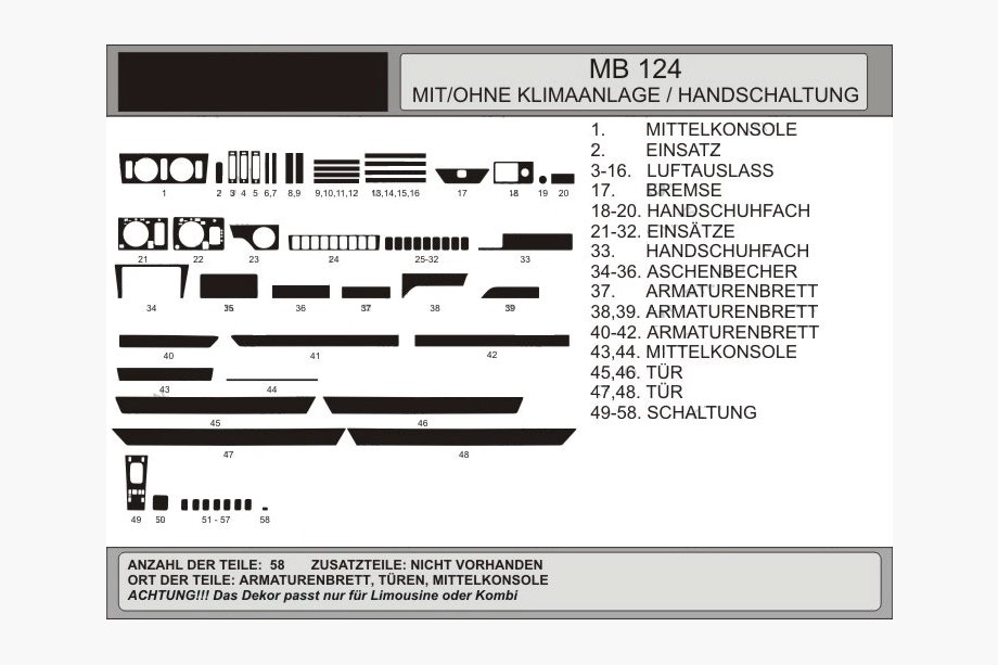 Mercedes E-class W124 1984–1997 Dashboard Trim Covers (Hartman) Image