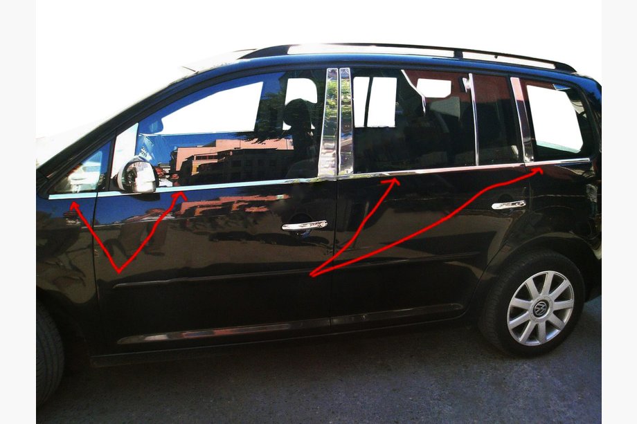 Volkswagen Touran 2010-2015 Exterior window trim stainless steel (8 pcs) OmsaLine - Italian Stainless Steel Image