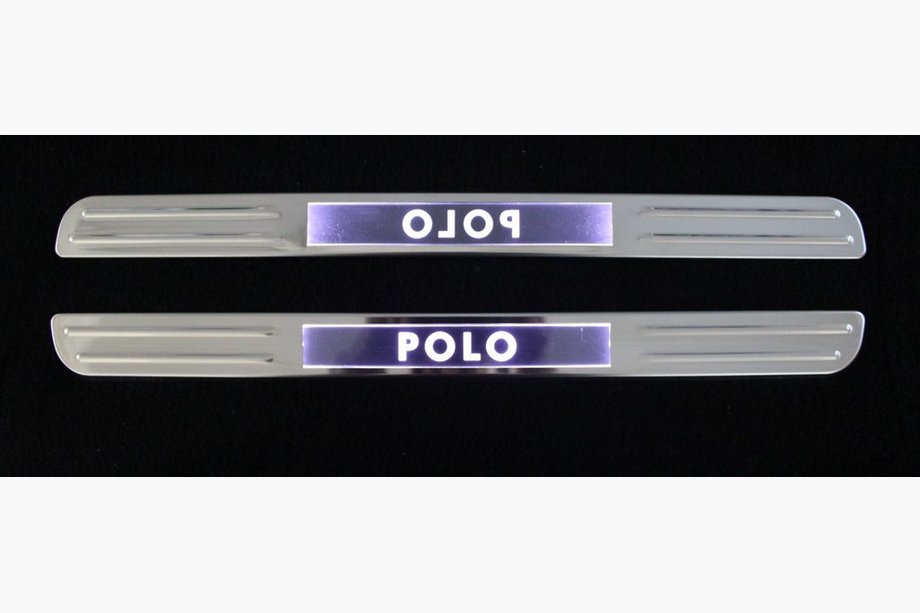 Volkswagen Polo 2010-2017 Wireless illuminated door sills (2 pcs, stainless steel) Photo 1