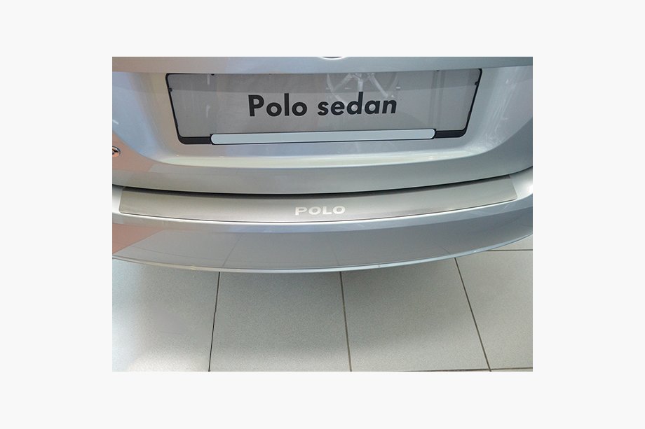 Volkswagen Polo 2010-2017 Rear bumper protector Nataniko (stainless steel) 2009-2014, Sedan Image