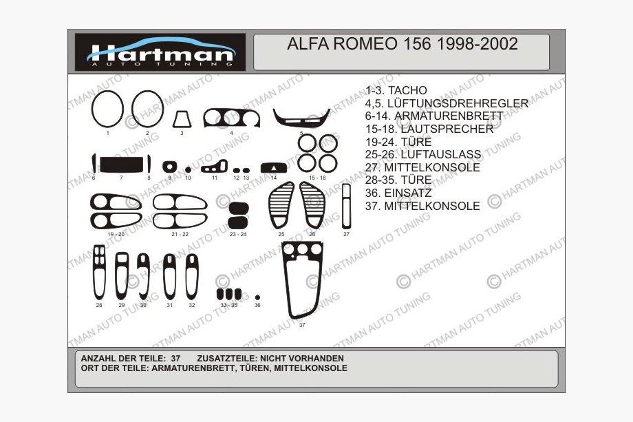 Alfa Romeo 156 1997-2007 Dashboard Trim Covers (Hartman) Aluminum Image