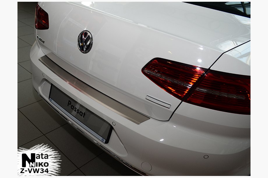 Volkswagen Passat B8 2015-2023 Rear bumper protector with lip Nataniko (stainless steel) Estate Image