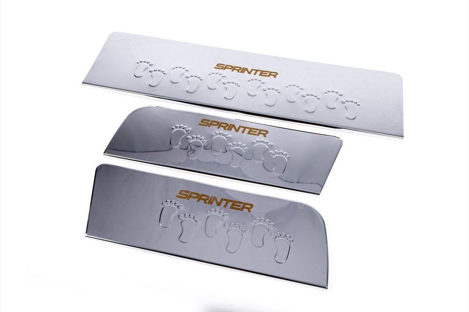 Mercedes Sprinter W906 2006–2018 Interior door sill protectors Carmos V2 (3 pcs, stainless steel) Photo 1