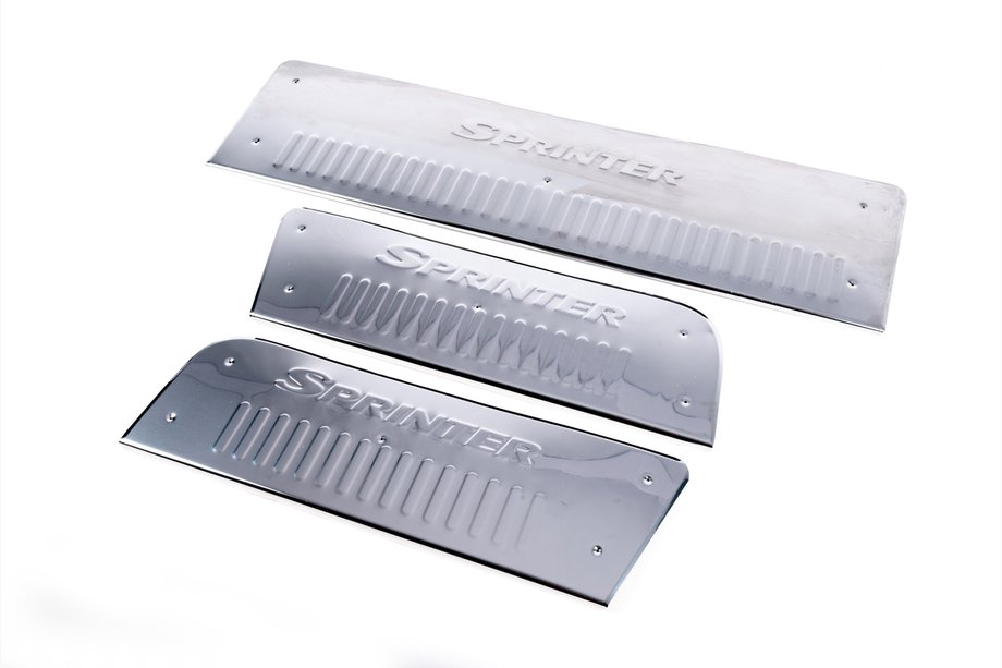 Mercedes Sprinter W906 2006–2018 Interior door sill protectors Carmos V3 (3 pcs, stainless steel) Image