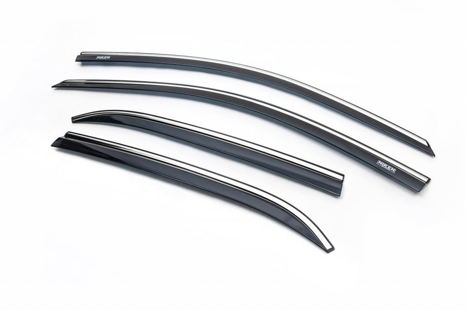 Hyundai I-20 2014-2020 Window deflectors with chrome trim (4 pcs, Niken) Image