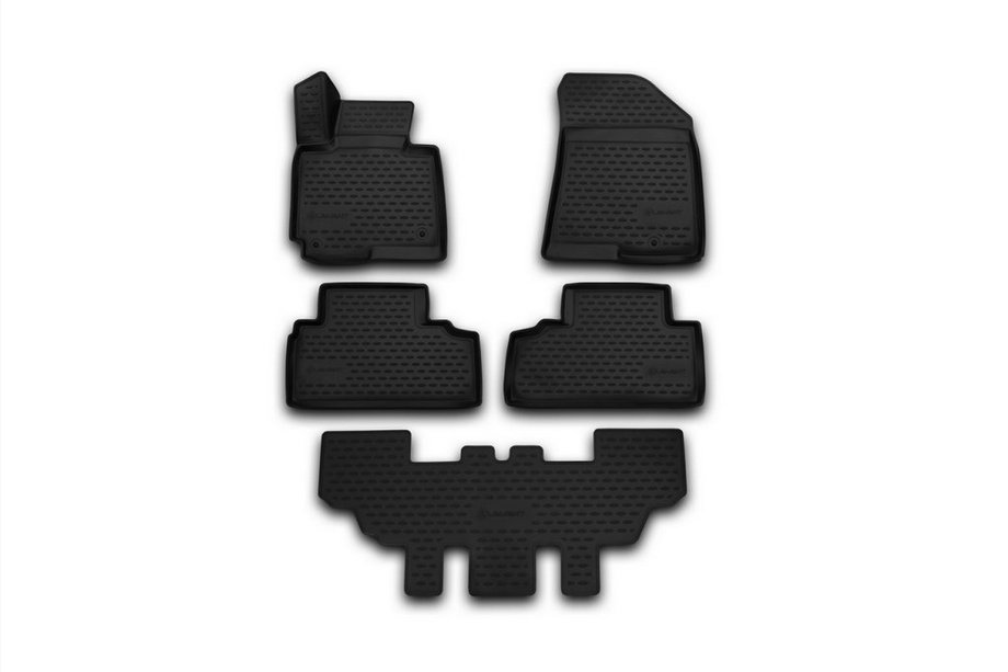 Kia Carens 2012- 3D Rubber Floor Mats Interior (5 pcs, Novline) 7 Seats Image