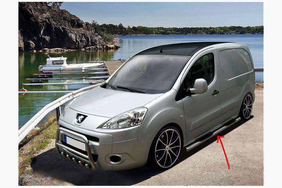 Citroen Berlingo 2008-2018 Side Pipes (2 pcs, Stainless Steel) 70mm, with plastic step pads Image