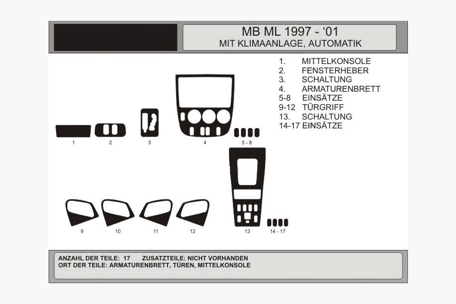 Mercedes ML W163 1997-2005 Dashboard Trim Covers (Vip, Poland) SALE! Carbon Image