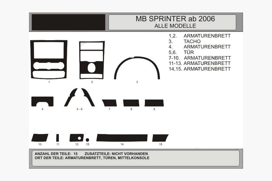 Mercedes Sprinter W906 2006–2018 Dashboard Trim Kit (15 pcs, VIP-Hartman) Walnut Image