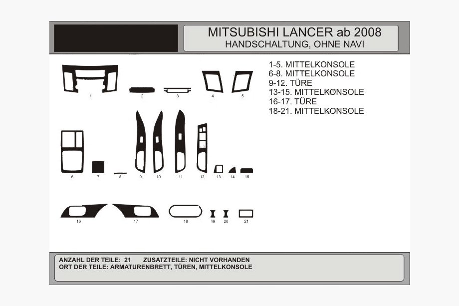 Mitsubishi Lancer X 2008- Dashboard Trim Covers (Hartman) Image
