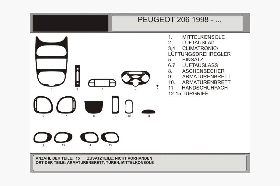 Peugeot 206 1998-2024 Dashboard Trim Covers (Hartman, 1998-2001) Blue Image