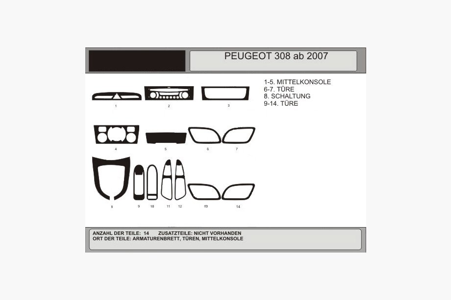 Peugeot 308 2007-2013 Dashboard Trim Covers Aluminum Image