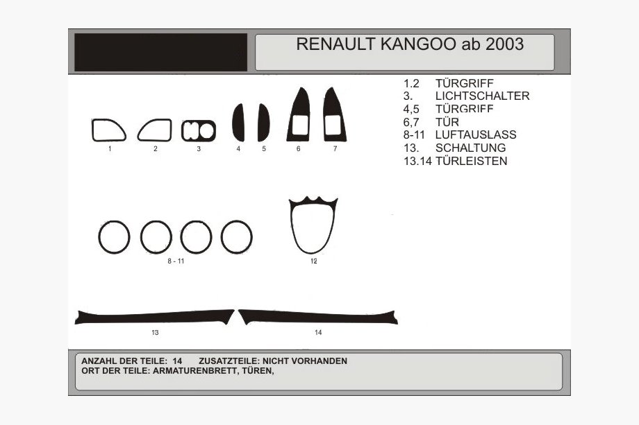Renault Kangoo 1998-2008 Dashboard Trim Covers (Hartman) Black Image