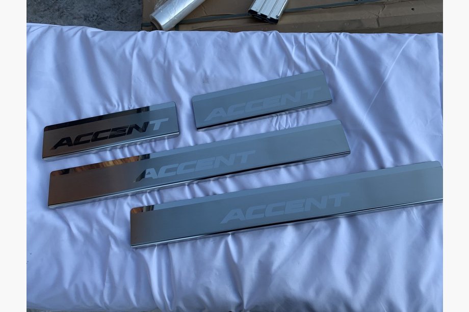 Hyundai Accent 2011-2017 Door Sill Covers Nataniko (4 pcs, Stainless Steel) Standard - Lohmann Tape, 0.5 mm Image