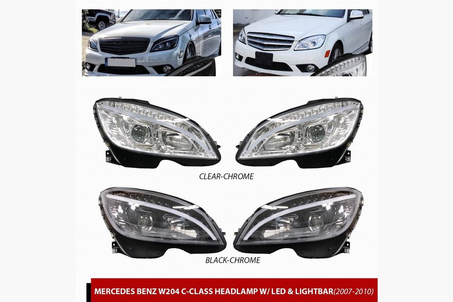 Mercedes C-class W204 2007-2015 LED Headlights (2007-2011, 2 pcs) Black Image
