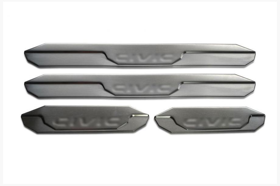 Honda Civic Sedan X 2016-2021 Door Sill Protectors OmsaLine V2 (4 pcs, Stainless Steel) Image