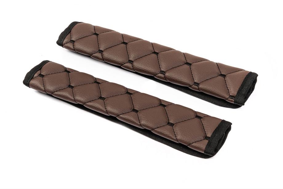 Seat Belt Pads ECO (2 pcs, Brown with Black Stitching) Photo 4