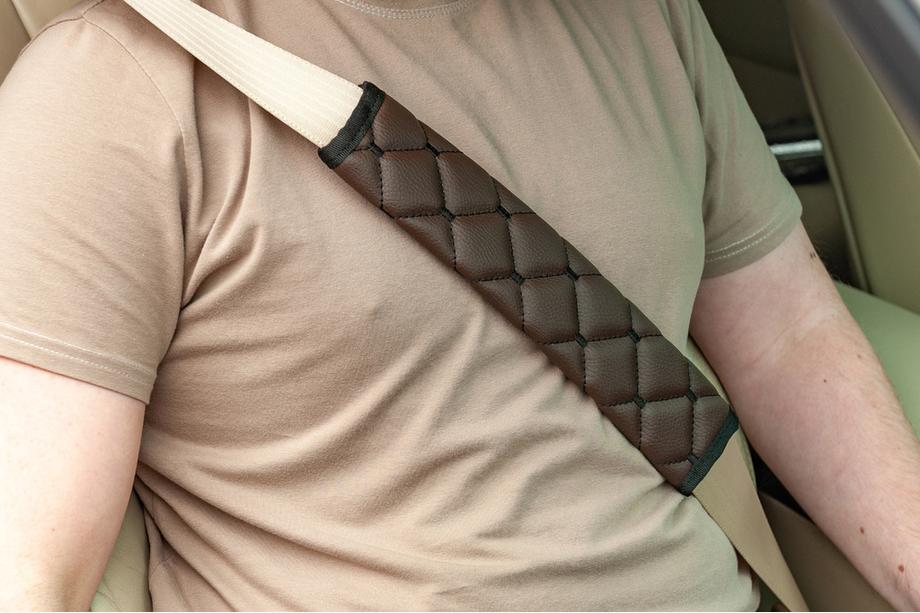 Seat Belt Pads ECO (2 pcs, Brown with Black Stitching) Photo 1