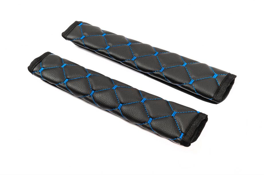 Seat Belt Pads ECO (2 pcs, Black with Blue Stitching) Photo 3