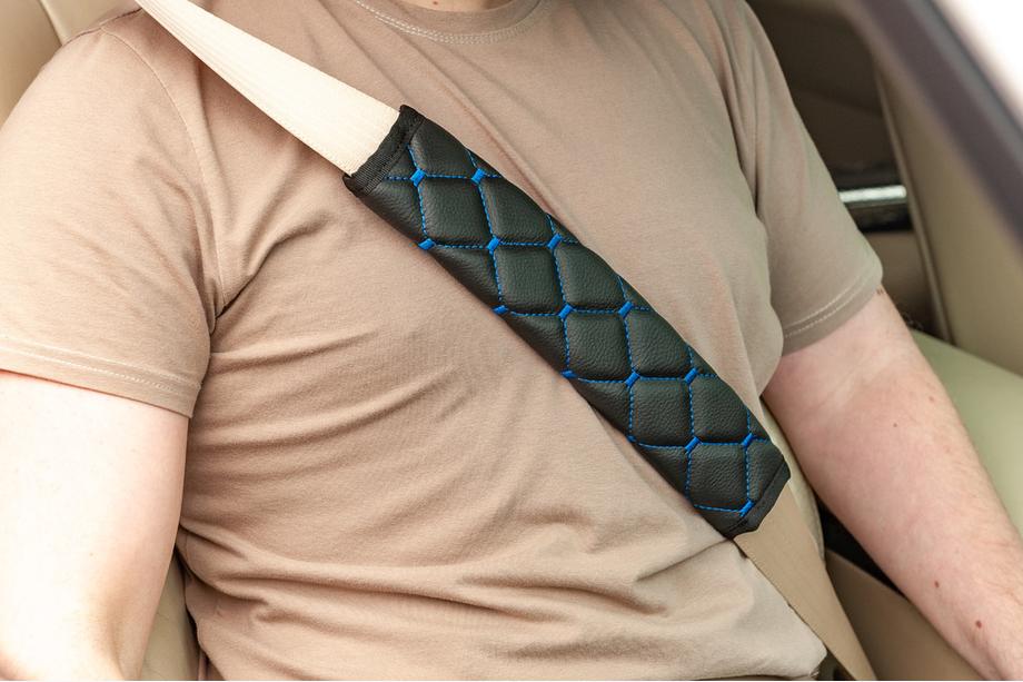 Seat Belt Pads ECO (2 pcs, Black with Blue Stitching) Photo 1