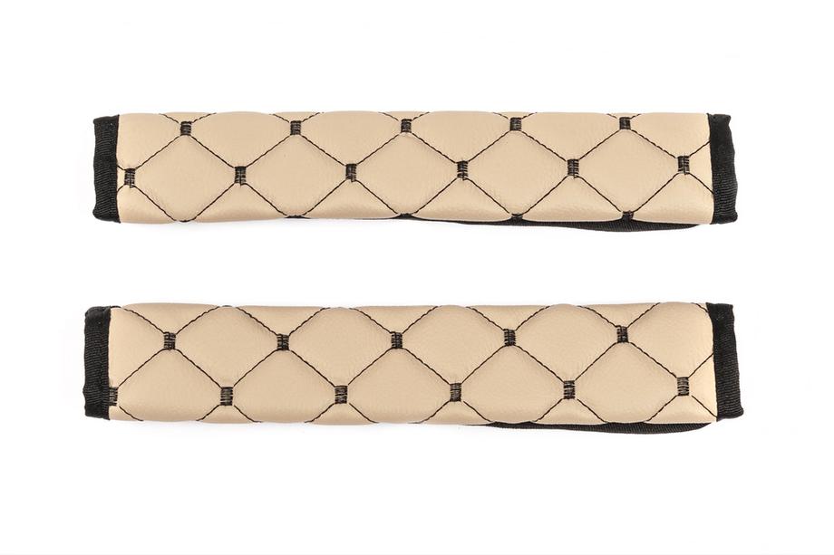 Seat Belt Pads ECO (2 pcs, Beige with Black Stitching) Photo 5