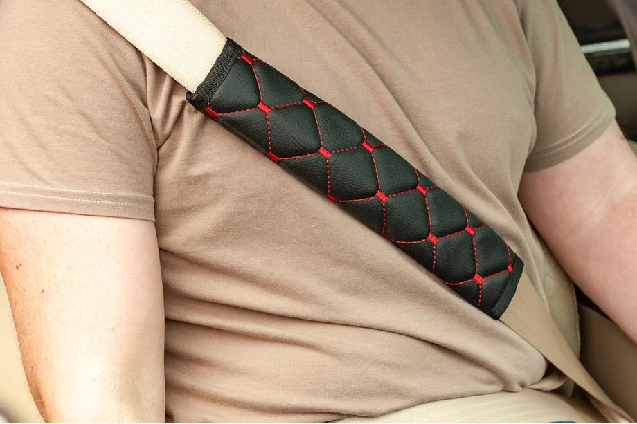 Seat Belt Pads ECO (2 pcs, Black with Red Stitching) Photo 1