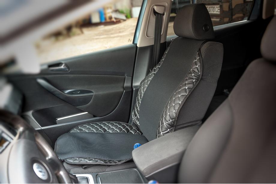 Car Seat Cover ECO and Fabric (1 pc, Black with Grey Stitching + Fabric) Photo 2