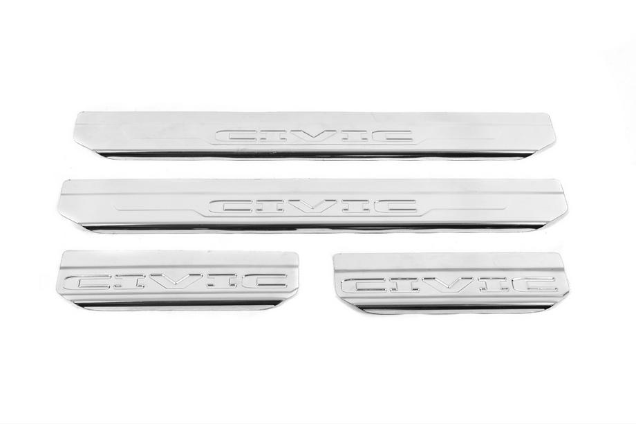 Honda Civic Sedan VIII 2006-2011 Carmos V2 Stainless Steel Door Sill Protectors (4 pcs) Image