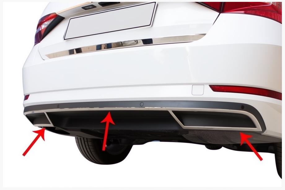 Skoda Superb 2015-2024 Rear bumper end trim Carmos (3 pcs, stainless steel) Image