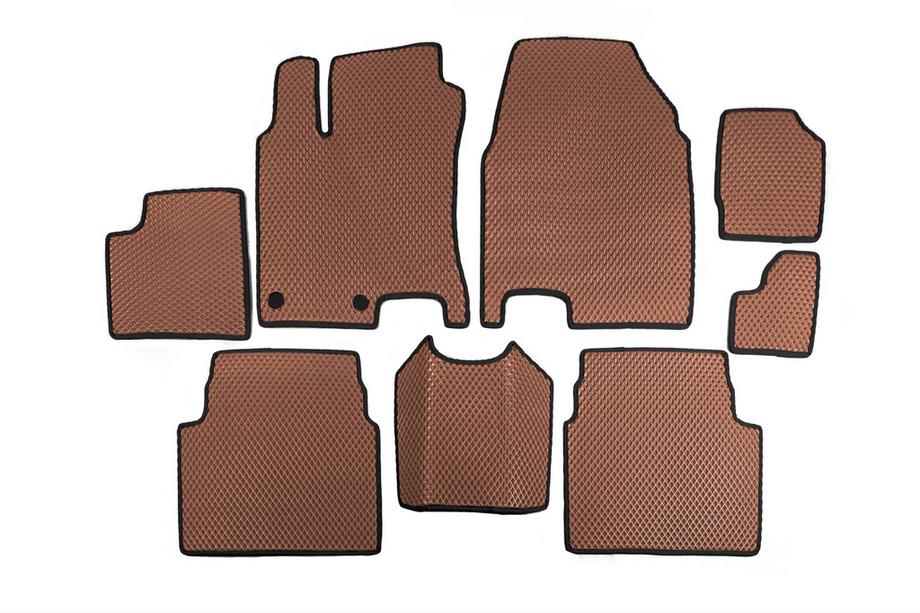 Nissan Qashqai 2010-2014 EVA Floor Mats for +2 (3 Rows, Brown) Image