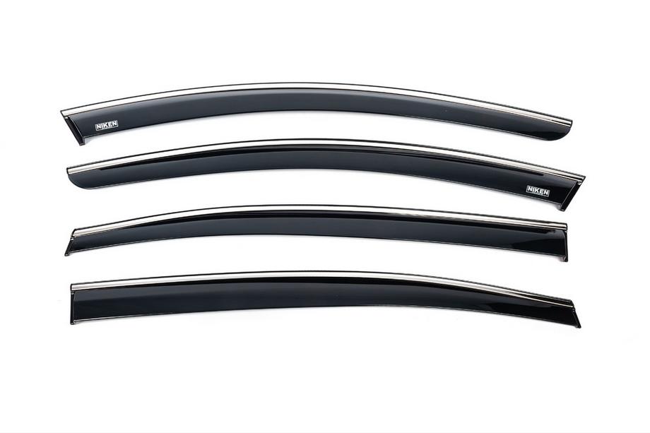 Dacia Logan III 2020- Window deflectors with chrome trim (4 pcs, Niken) Image
