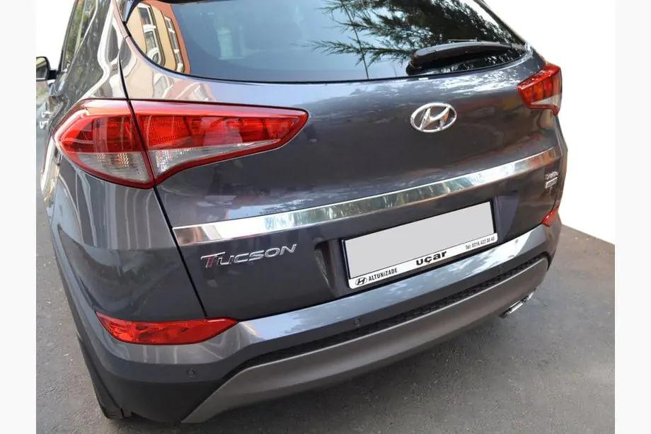Hyundai Tucson TL 2016-2021 Clearance Trunk Lid Trim above License Plate (2015–2018, upper, wide, stainless steel) Image