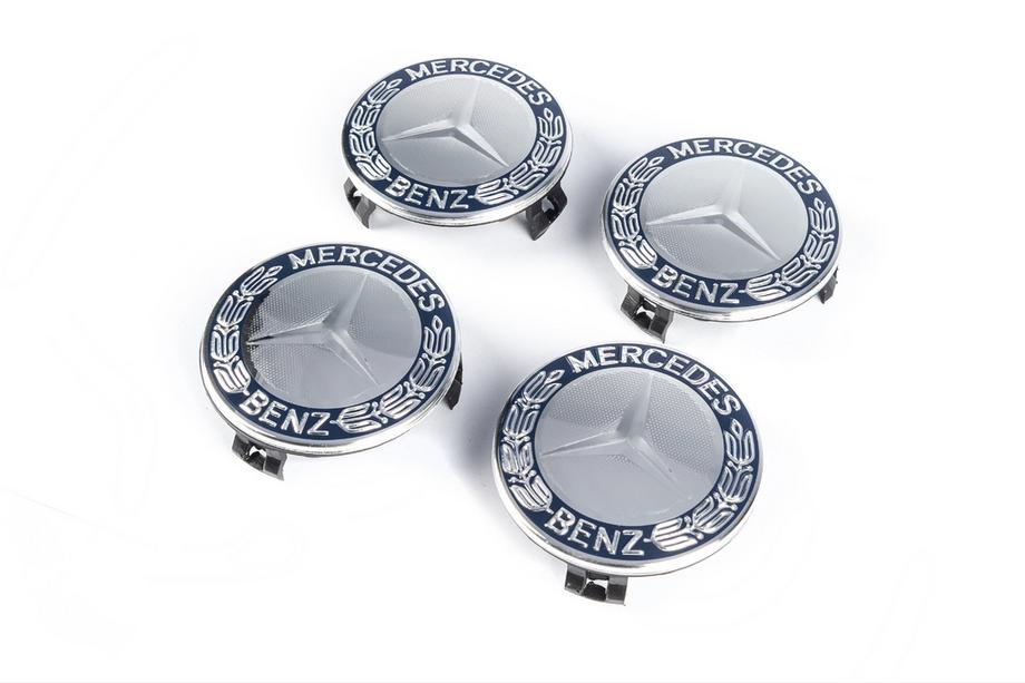 Mercedes-Benz Wheel center caps 71/75 mm without ring (set of 4, blue V1) Photo 1