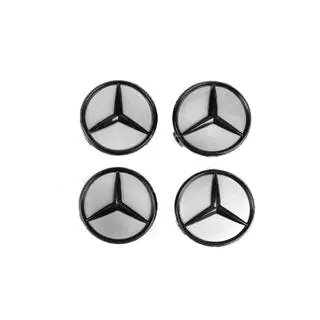 Wheel center caps 71/74 mm without ring (4 pcs, grey with black logo) photo 2
