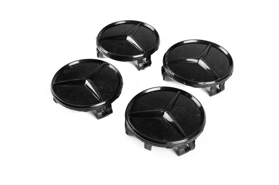 Mercedes-Benz Wheel center caps 71/74 mm without ring (set of 4, gloss black) Photo 1