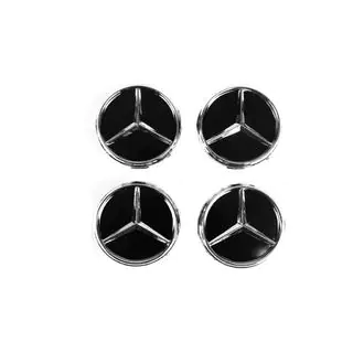 Wheel center caps 71/74 mm without ring (4 pcs, black with chrome logo) photo 2