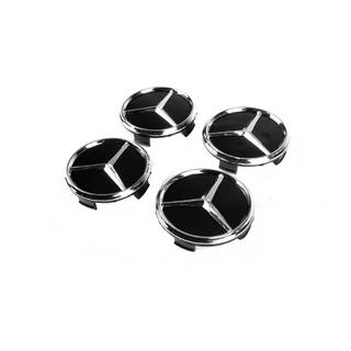Wheel center caps 71/74 mm without ring (4 pcs, black with chrome logo) photo 1